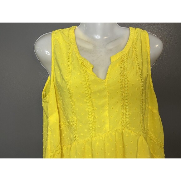 Merona Shirt Womens XL Yellow Sleeveless Swiss Dot Peplum Babydoll Split Neck - Picture 2 of 7